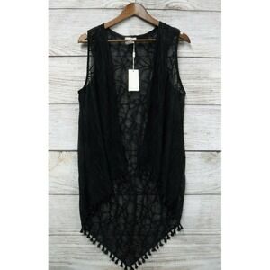 Emi & Joe Duster Womens Size Small Black Design Sheer Tastle Long Back New
